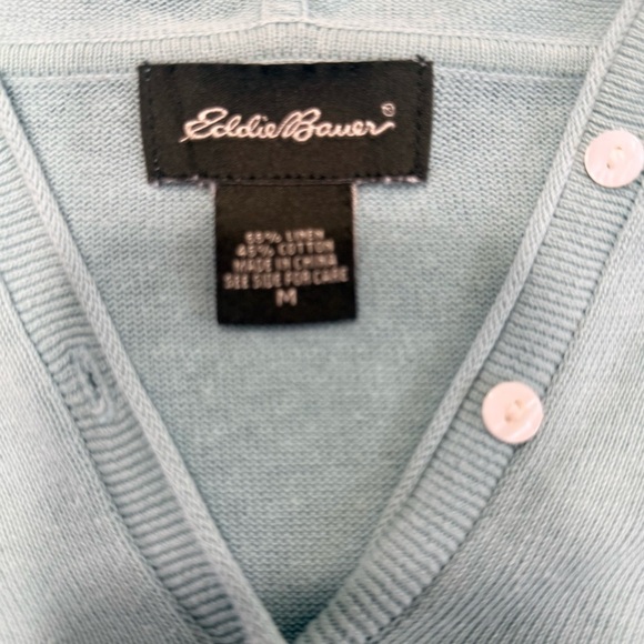 Eddie Bauer Linen Cotton Henley Hoodie Women’s Medium Light Aqua Long Sleeve - Picture 3 of 4